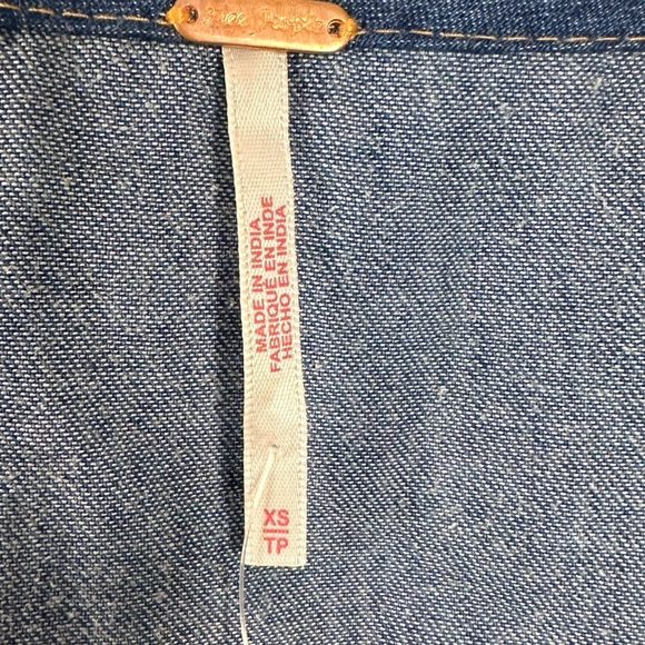 Free People Bohemian 70s Patches Of Denim Mini Dress XS NWT Patchwork Fall Retro - Picture 12 of 16